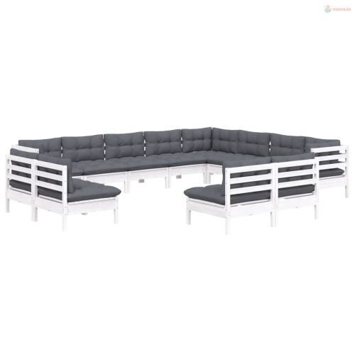 12 részes fehér tömör fenyőfa kerti ülőgarnitúra párnákkal