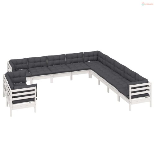 11 részes fehér tömör fenyőfa kerti ülőgarnitúra párnákkal