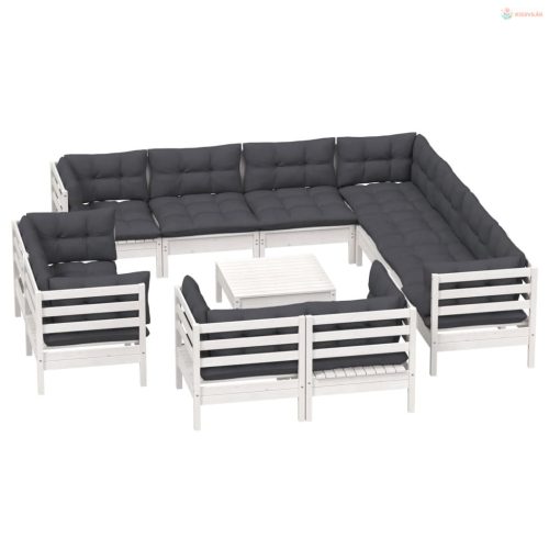 12 részes fehér tömör fenyőfa kerti ülőgarnitúra párnákkal