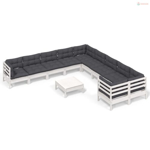 11 részes fehér fenyőfa kerti ülőgarnitúra párnákkal