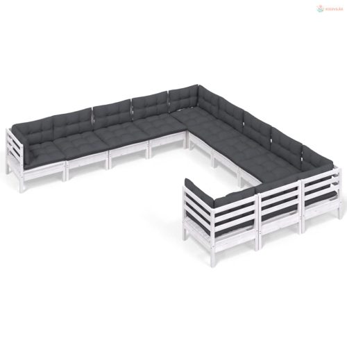 11 részes fehér fenyőfa kerti ülőgarnitúra párnákkal