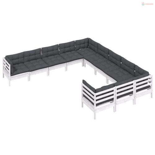 11 részes fehér fenyőfa kerti ülőgarnitúra párnákkal