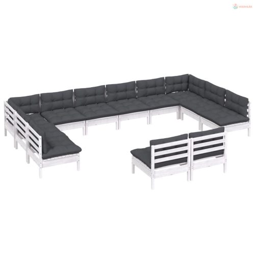 12 részes fehér tömör fenyőfa kerti ülőgarnitúra párnákkal