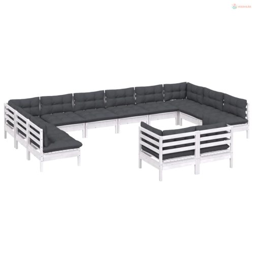 12 részes fehér tömör fenyőfa kerti ülőgarnitúra párnákkal