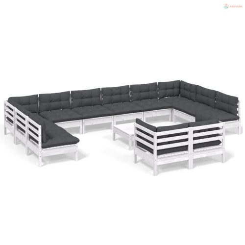 13 részes fehér fenyőfa kerti ülőgarnitúra párnákkal