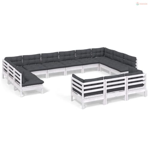 13 részes fehér fenyőfa kerti ülőgarnitúra párnákkal