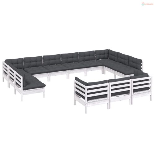 13 részes fehér fenyőfa kerti ülőgarnitúra párnákkal