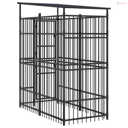 Acél kültéri kutyakennel tetővel 1,84 m²