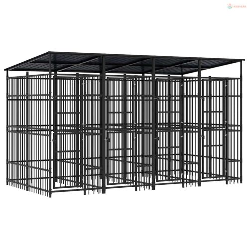 Acél kültéri kutyakennel tetővel 7,37 m²