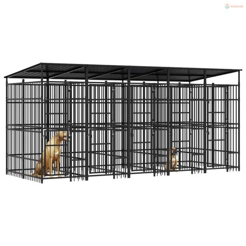 Acél kültéri kutyakennel tetővel 9,22 m²