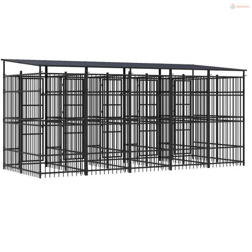 Acél kültéri kutyakennel tetővel 9,22 m²