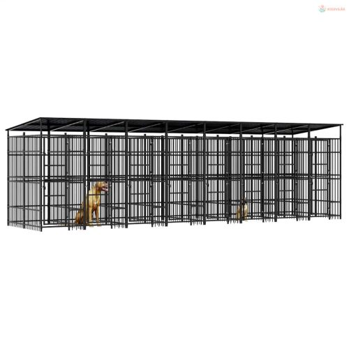 Acél kültéri kutyakennel tetővel 14,75 m²