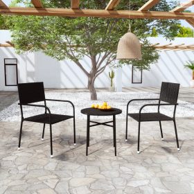 3 részes fekete polyrattan kerti étkezőgarnitúra