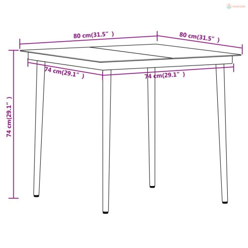 3 részes fekete kerti étkezőgarnitúra