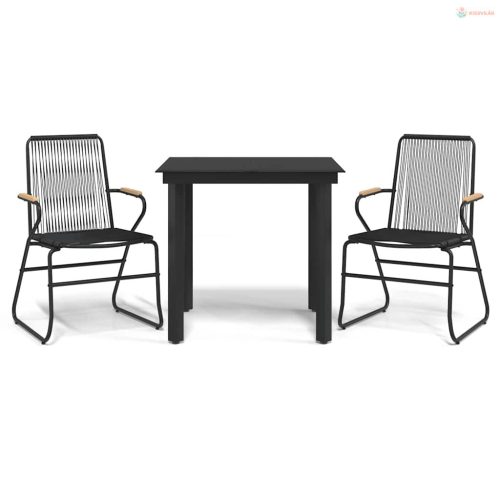3 részes fekete PVC rattan kerti étkezőgarnitúra
