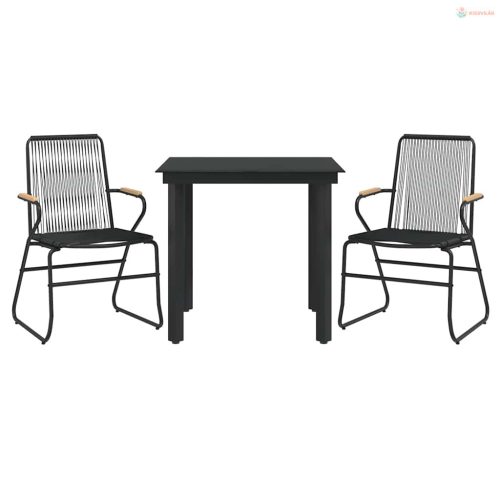 3 részes fekete PVC rattan kerti étkezőgarnitúra