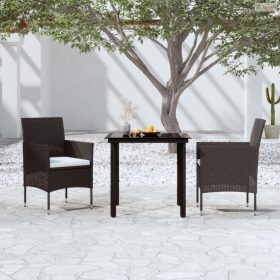 3 részes fekete kerti étkezőgarnitúra párnákkal