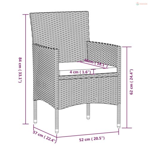 7 részes fekete kerti étkezőgarnitúra párnákkal