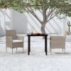 3 részes bézs és fekete kerti étkezőgarnitúra párnákkal