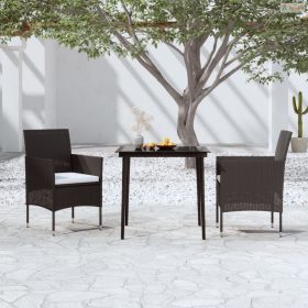 3 részes fekete kerti étkezőgarnitúra párnákkal