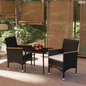 3 részes fekete kerti étkezőgarnitúra párnákkal