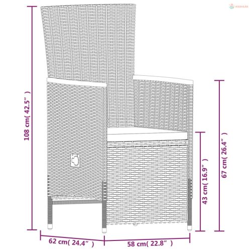 7 részes szürke kerti étkezőgarnitúra párnákkal