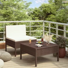 2-részes barna polyrattan kerti bútorszett párnákkal