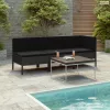 3 részes fekete polyrattan kerti bútorszett párnákkal