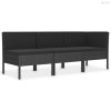 3 részes fekete polyrattan kerti bútorszett párnákkal