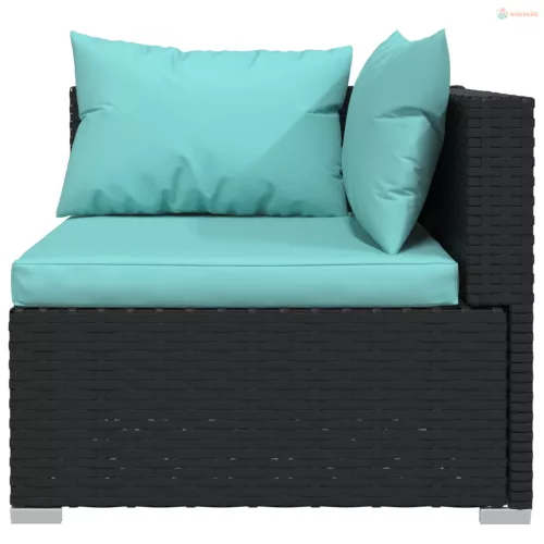 10 részes fekete polyrattan kerti ülőgarnitúra párnákkal