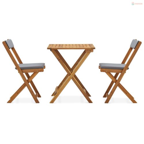 3 darabos összecsukható tömör akácfa bisztrószett párnákkal