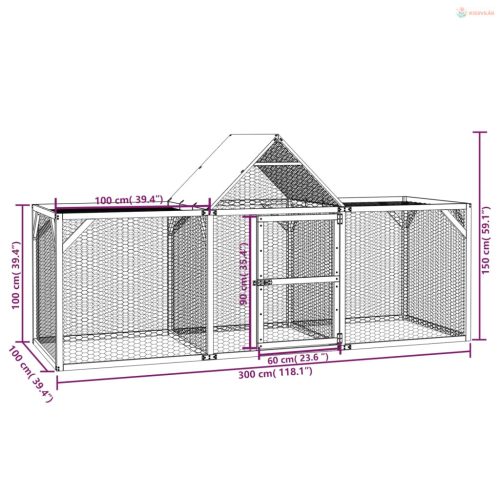 Impregnált tömör fenyőfa tyúkól 300 x 100 x 150 cm