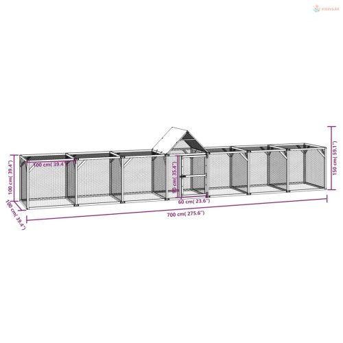 Impregnált tömör fenyőfa tyúkól 700 x 100 x 150 cm