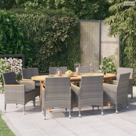 9 részes szürke kerti étkezőgarnitúra párnákkal