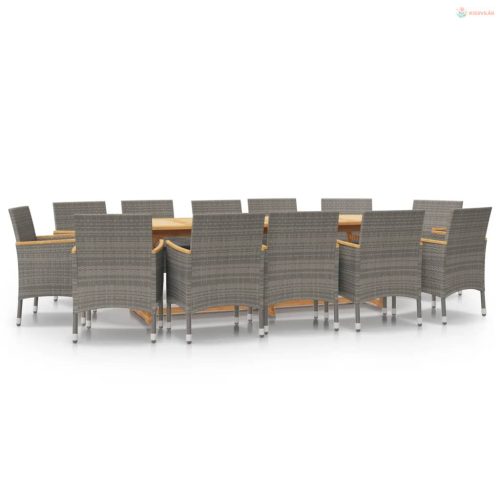 13 részes szürke kerti étkezőgarnitúra párnákkal