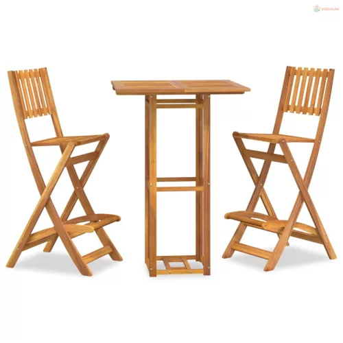 3 részes tömör akácfa kültéri bárgarnitúra