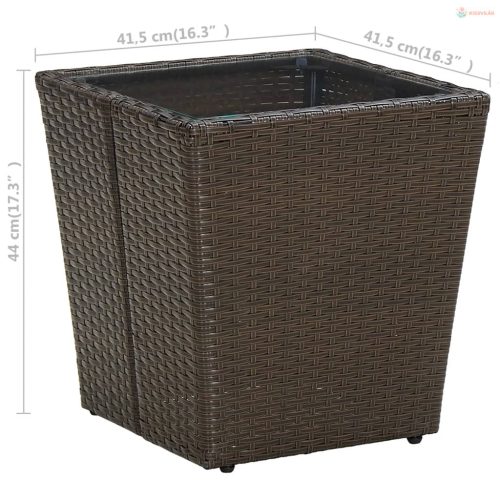 Barna polyrattan és edzett üveg dohányzóasztal 41,5x41,5x44 cm