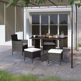 4 részes fekete kerti polyrattan szék- és zsámolyszett