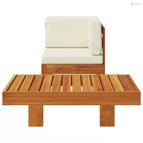 2 részes akácfa kerti ülőgarnitúra krémfehér párnákkal