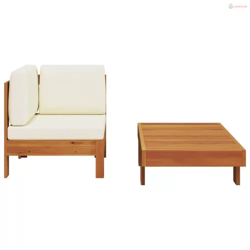 2 részes akácfa kerti ülőgarnitúra krémfehér párnákkal