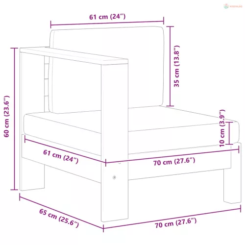 Krémfehér tömör akácfa középső kanapé 1 kartámasszal