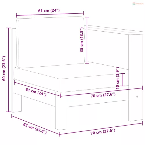 Sötétszürke tömör akácfa középső kanapé 1 kartámasszal
