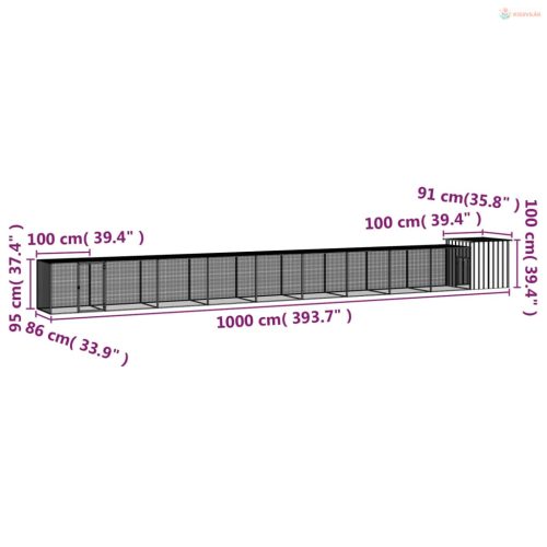 Antracitszürke horganyzott acél csirkeketrec 1000x91x100 cm