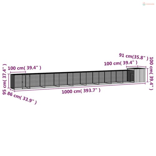 Szürke horganyzott acél csirkeketrec 1000x91x100 cm