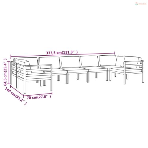 7 részes antracitszürke alumínium kerti ülőgarnitúra párnákkal