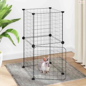8 paneles fekete acél kisállatketrec ajtóval 35 x 35 cm
