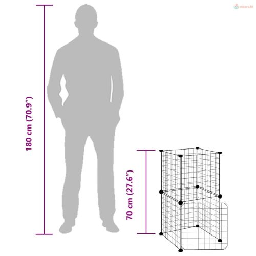 8 paneles fekete acél kisállatketrec ajtóval 35 x 35 cm