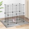 12 paneles fekete acél kisállatketrec ajtóval 35 x 35 cm