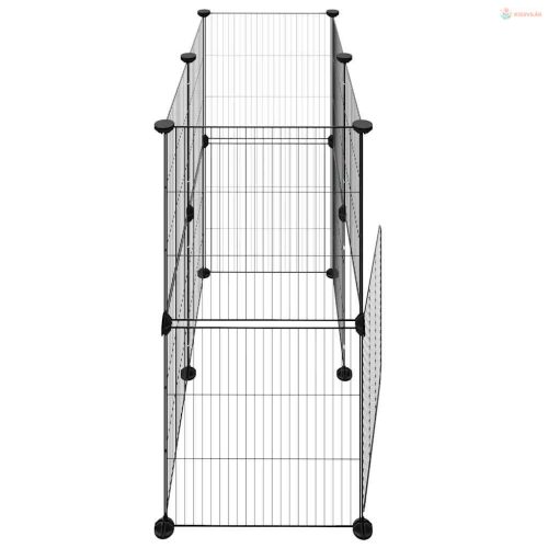 12 paneles fekete acél kisállatketrec ajtóval 35 x 35 cm