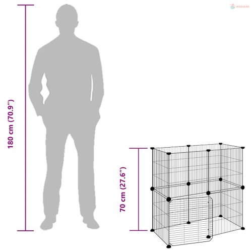 12 paneles fekete acél kisállatketrec ajtóval 35 x 35 cm